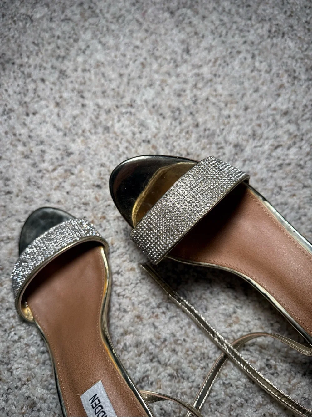 Steve Madden Metallic Gold Rhinestone Strap Ankle-Heel Sandals
